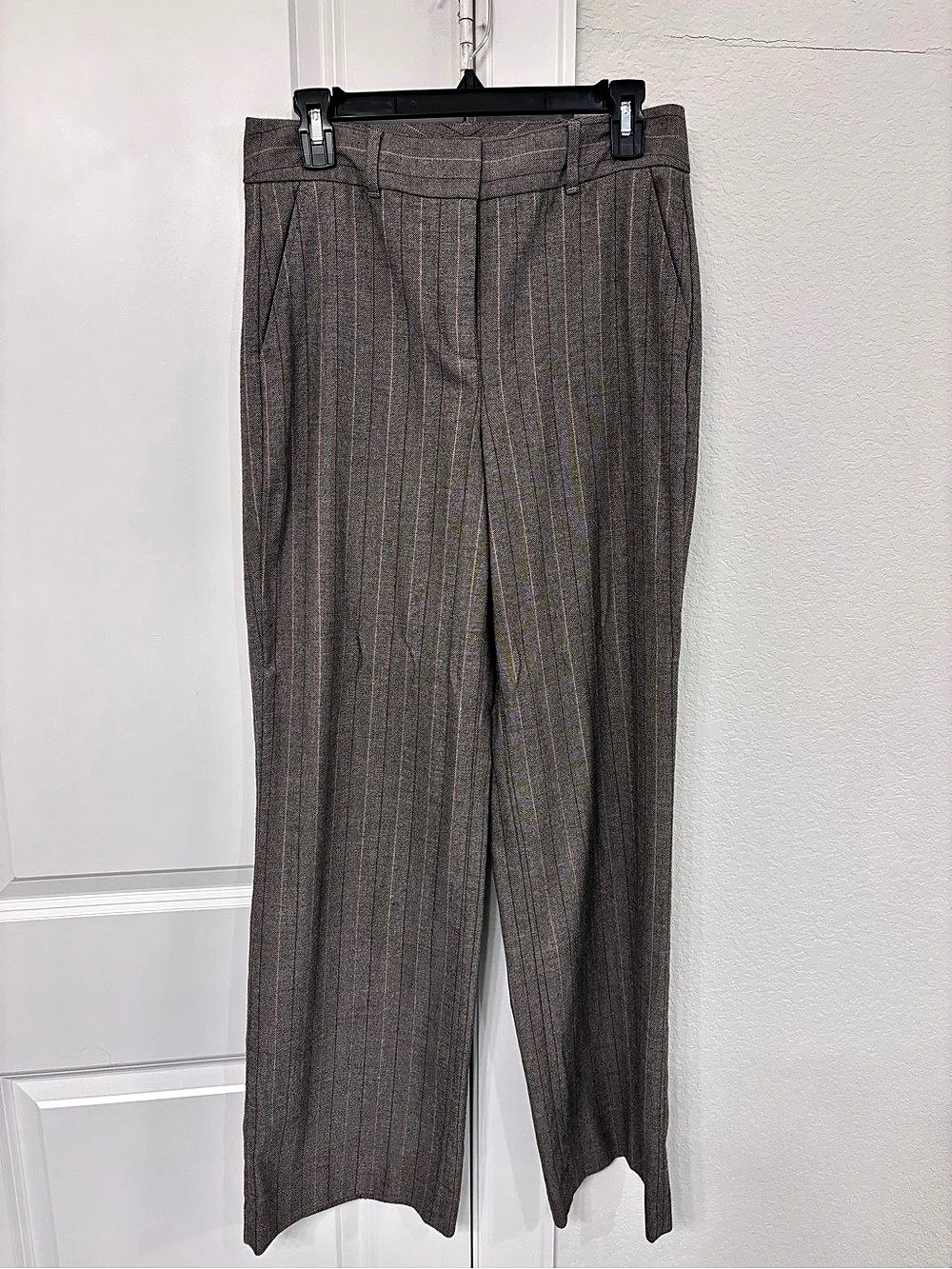 White House Black Market Pinstripe Button-Tab Wide Leg Trouser Trousers Brown &
